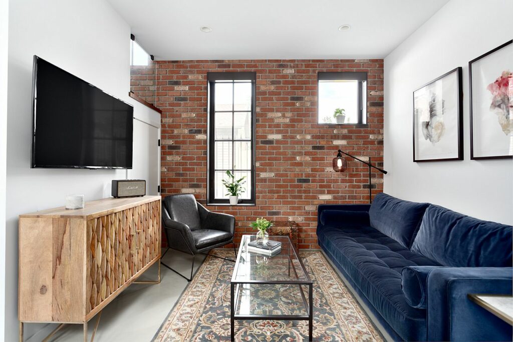 Picture of 75 Brick Wall Living Room Ideas You'll Love - Houzz