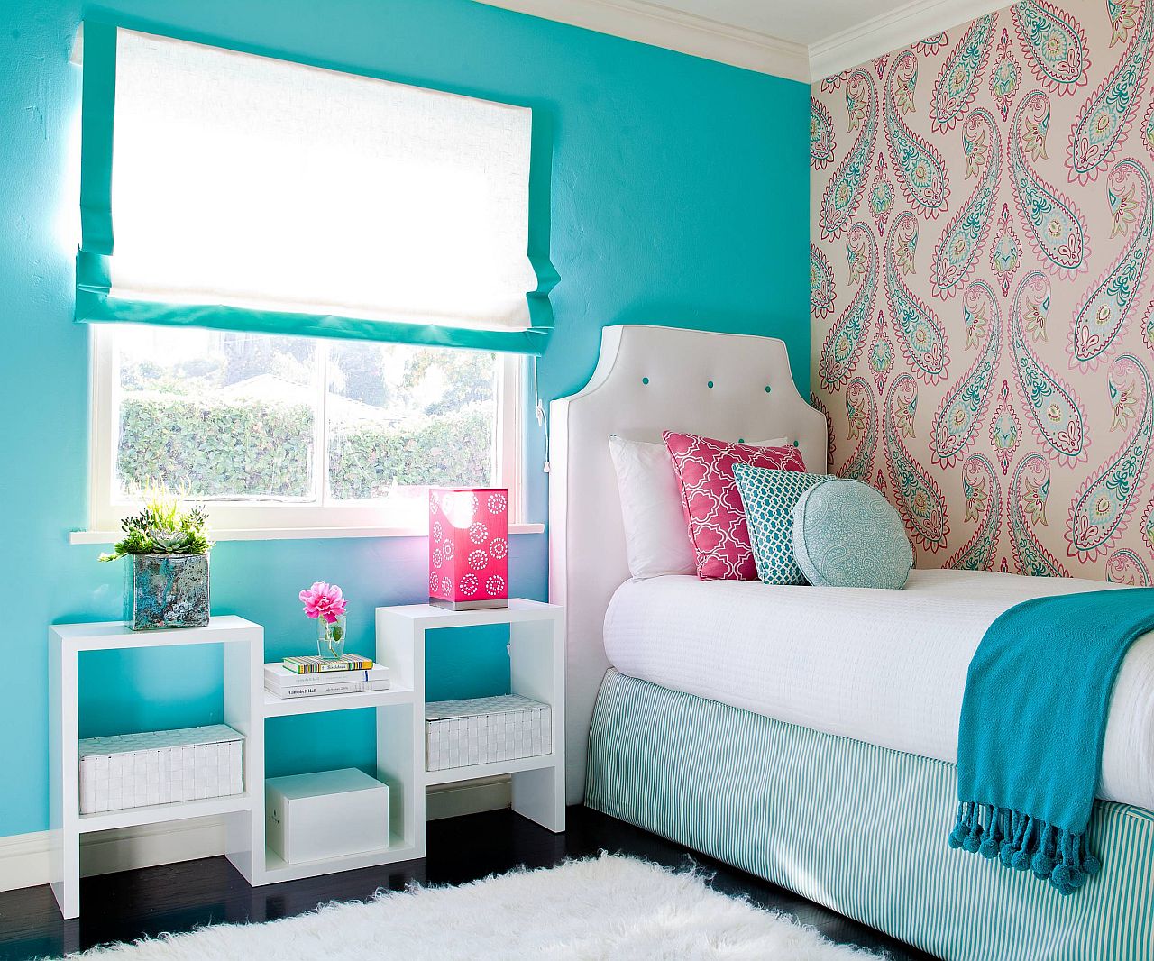 An overload of colorful wallpaper in the bedroom