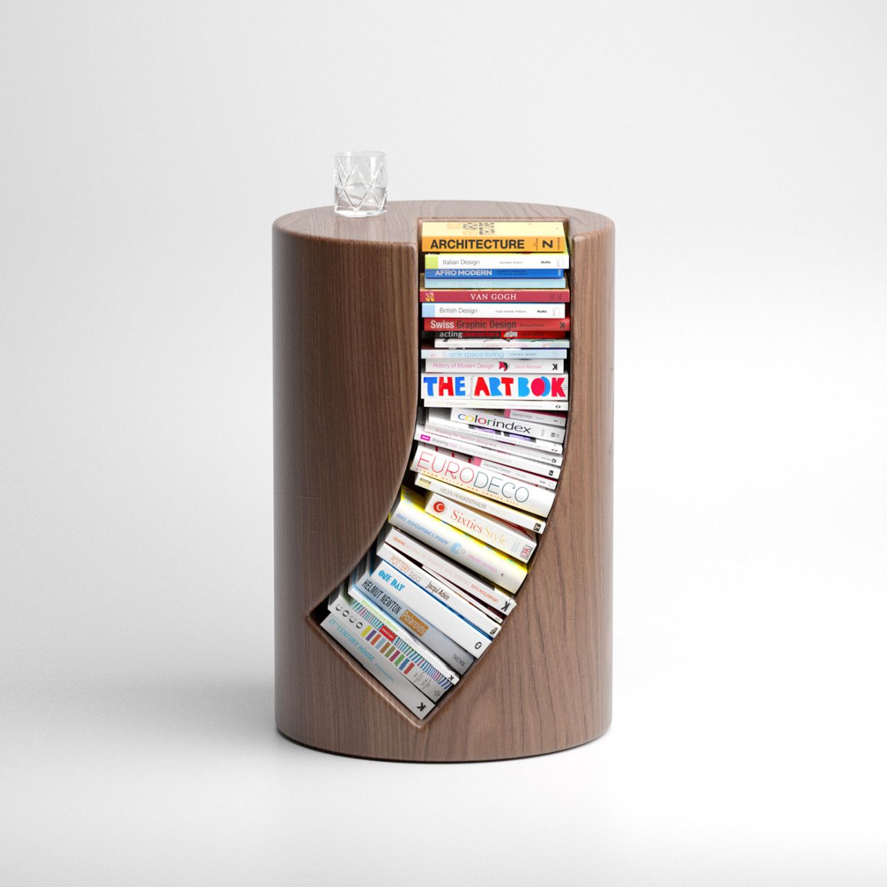 Bookgroove is a sculptural side table by Deniz Aktay that stock multiple books in its storage section