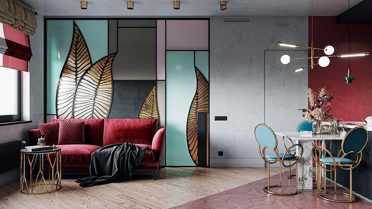 Colorful and energetic art deco style living room