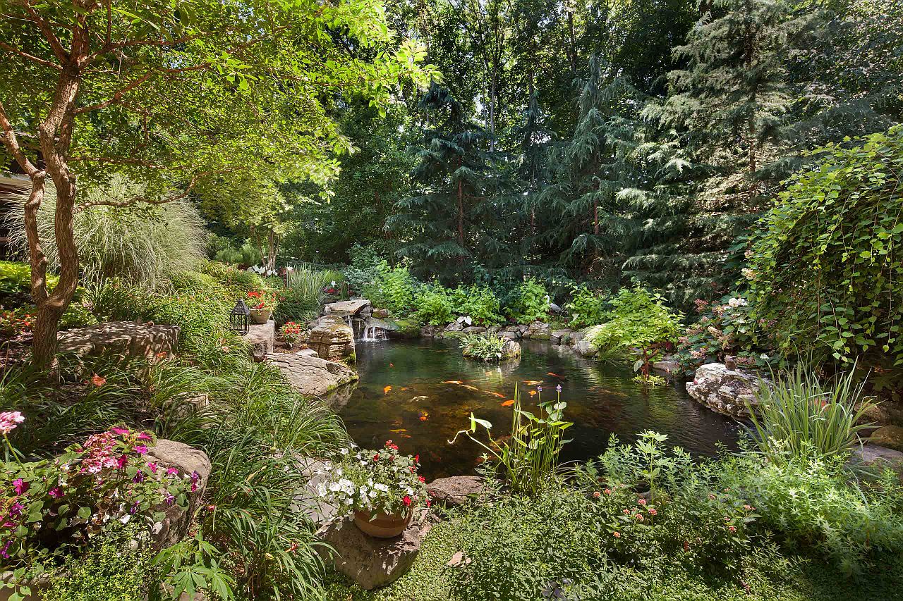 Expansive garden with a natural pond allows for wildlife to thrive