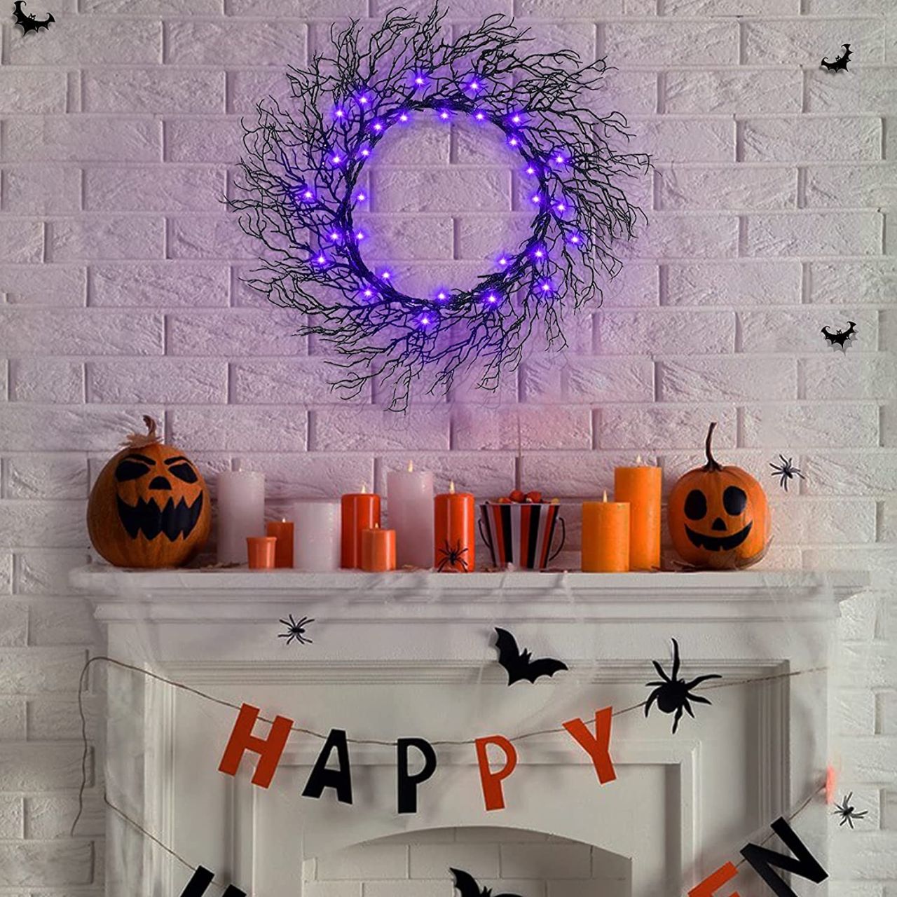 Halloween Wreath With 30 purple lights