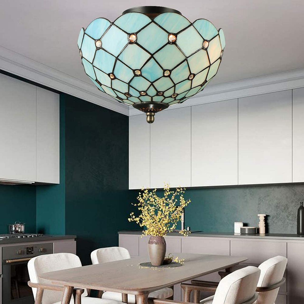 LITFAD Tiffany Style LED Ceiling Lamp captures the colors of Mediterranean