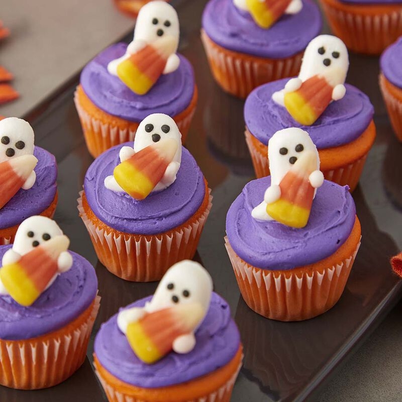 Mini Ghost and Candy Corn Halloween Cupcake