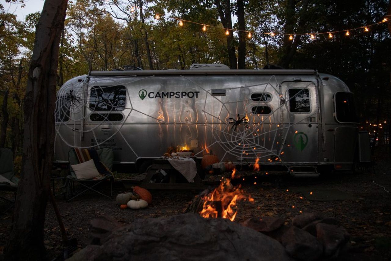 Spider web decoration for RV's during Halloween