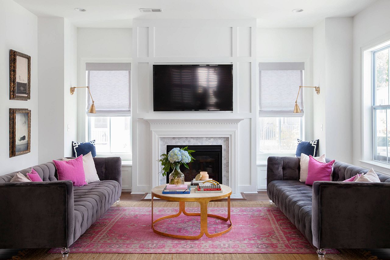 Start out with small pink accents in the modern living room