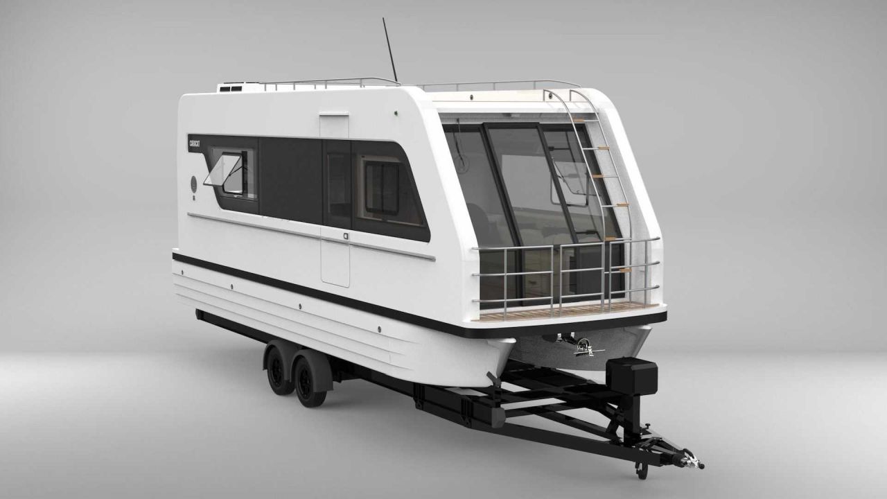 Caracat 860 Camping Trailer Turns Into A Electric Catamaran