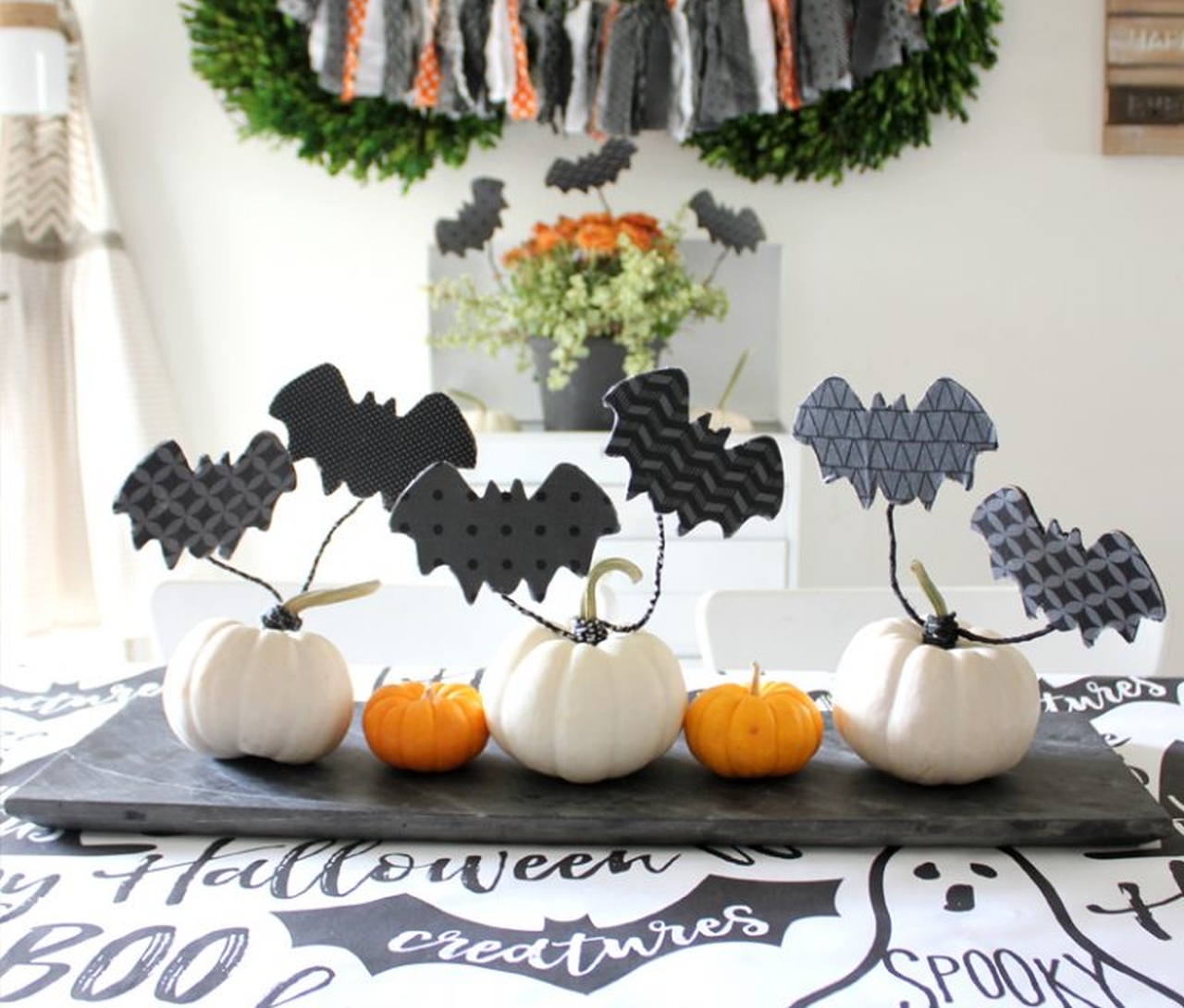 DIY Flying Decoupage Bats table centerpiece