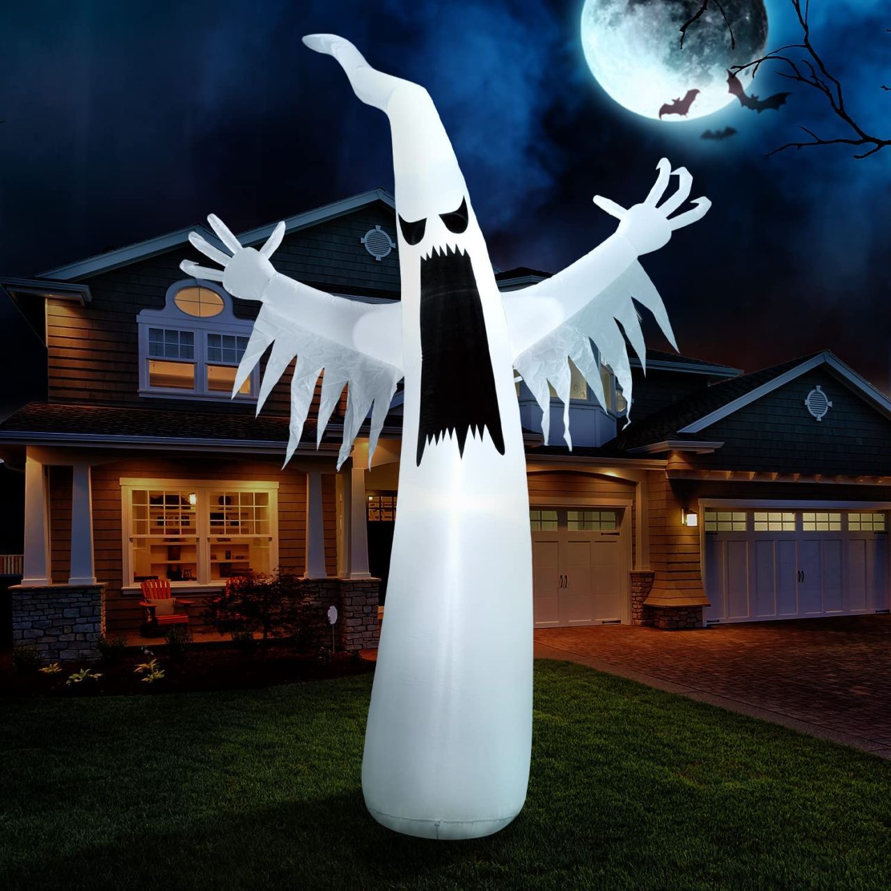 Halloween Inflatable Towering Terrible Spooky Ghost with Build-in LEDs