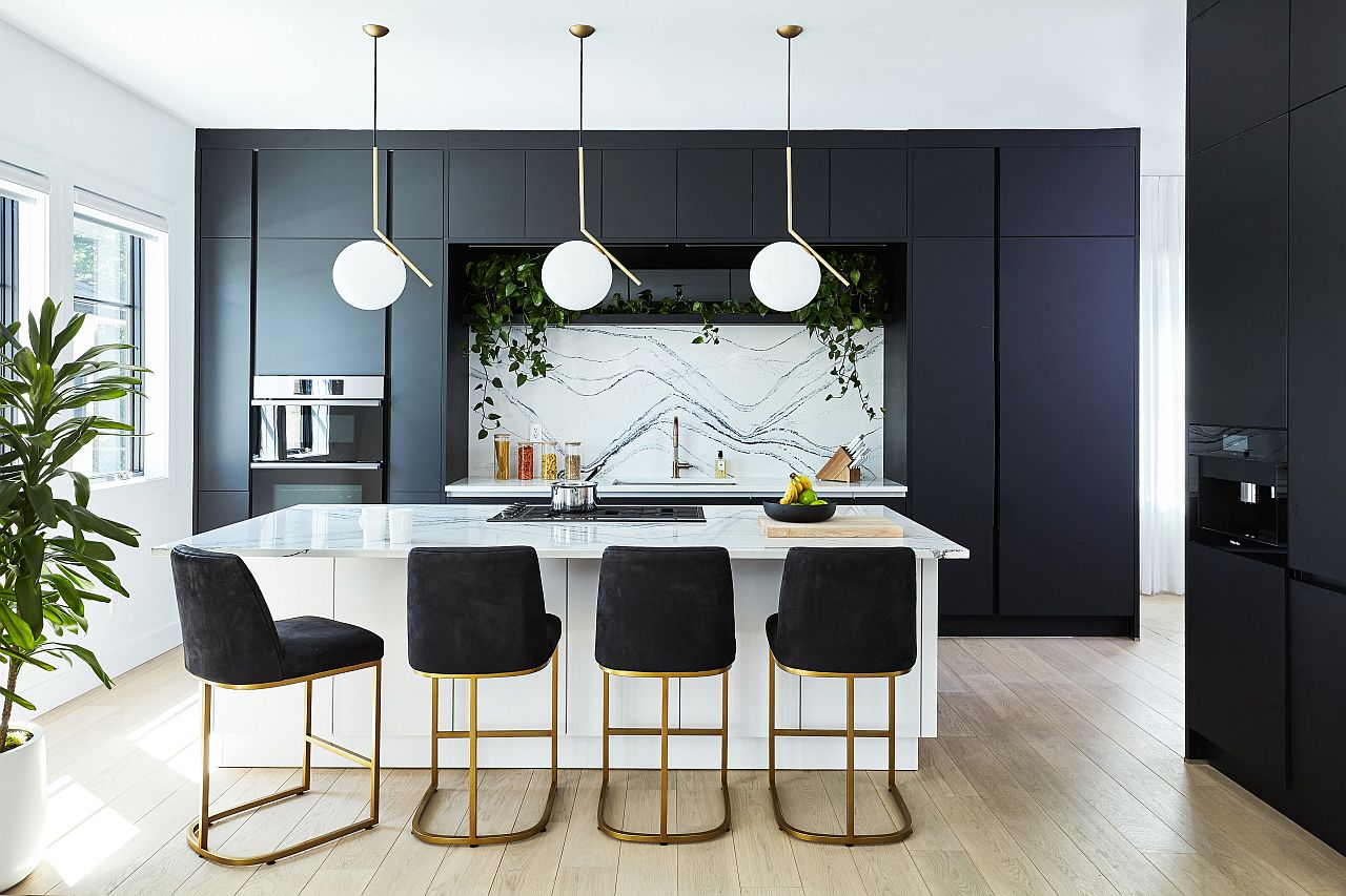 Polished contemporary kitchen in black and white