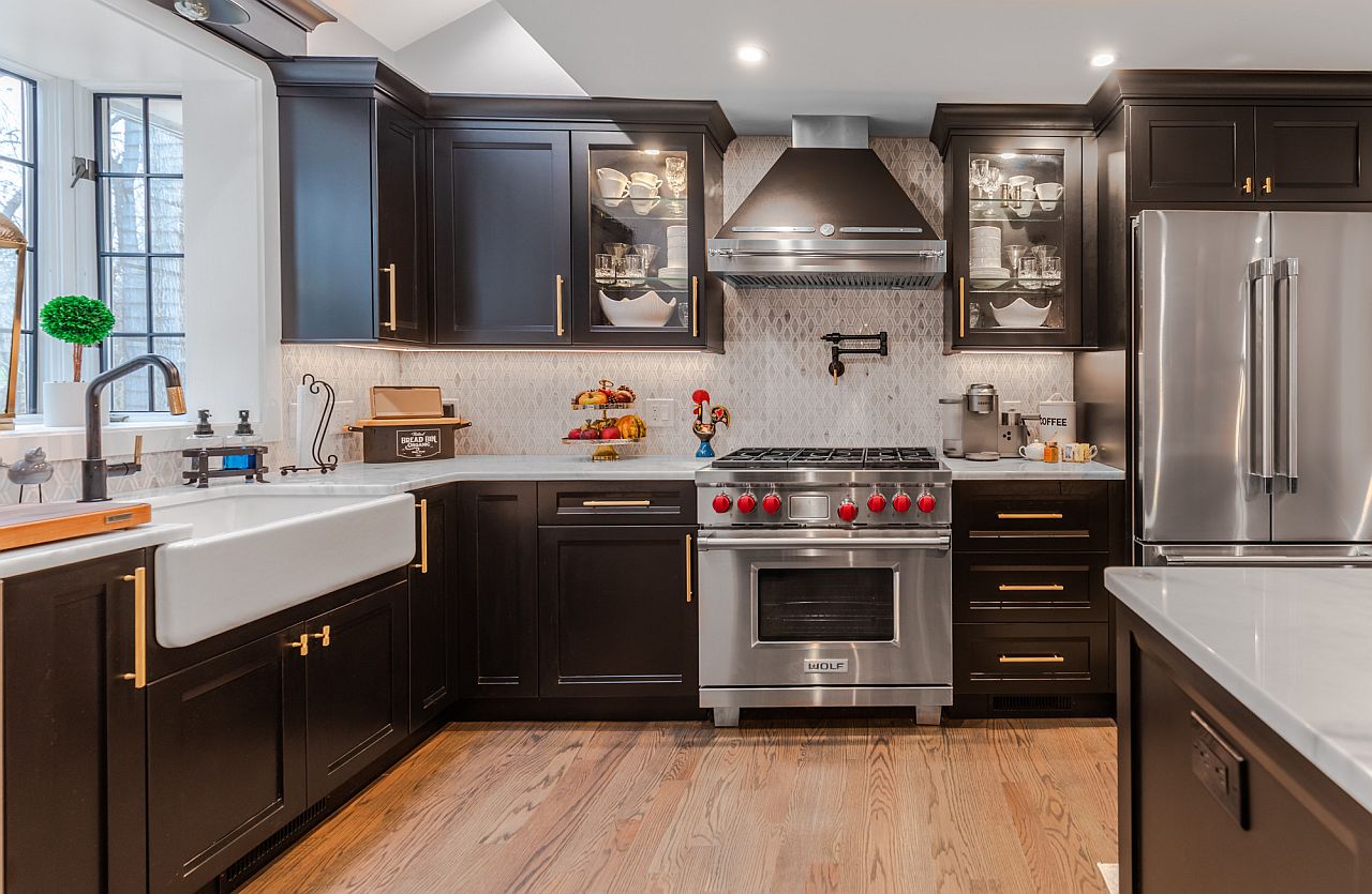 Striking matte black cabinets in the kitchen make a visual impact