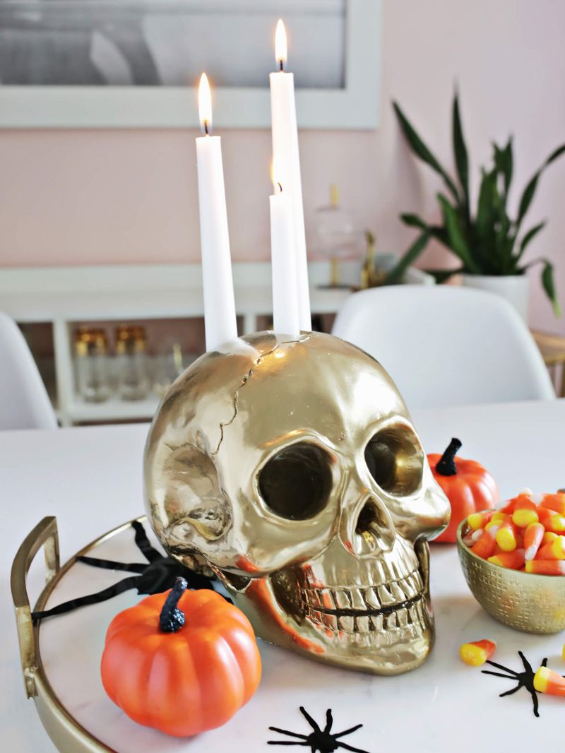 skull diy halloween candle holder