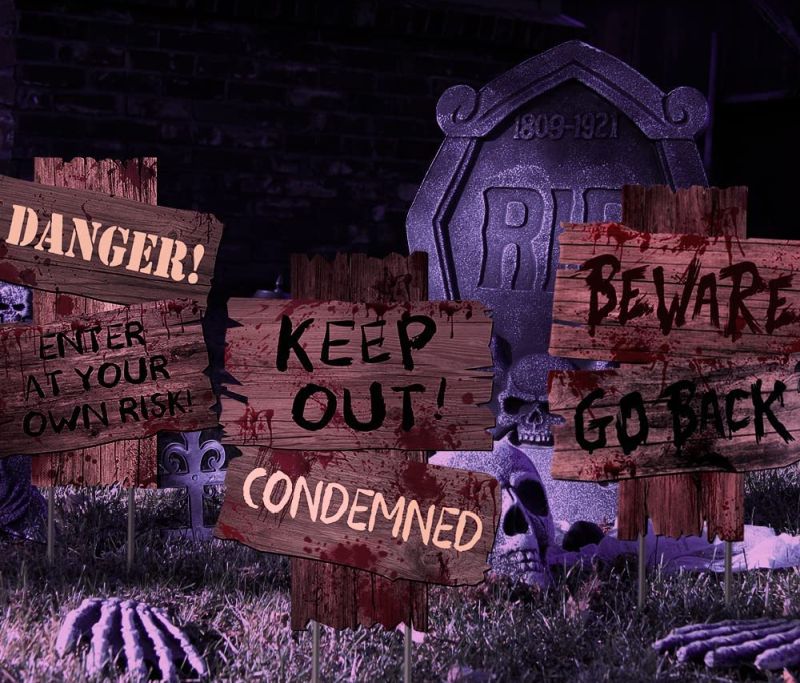 Cemetery sidewalk sign Halloween decorations 