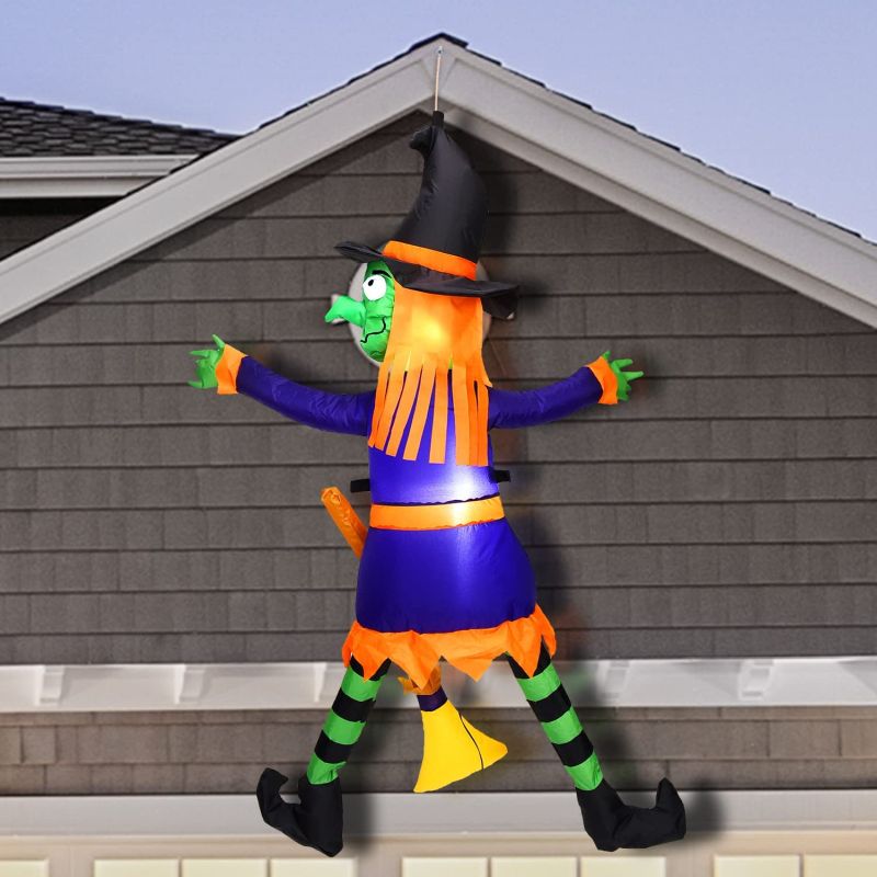 Halloween Inflatable Witch Crashing onto Wall with Build-in LEDs