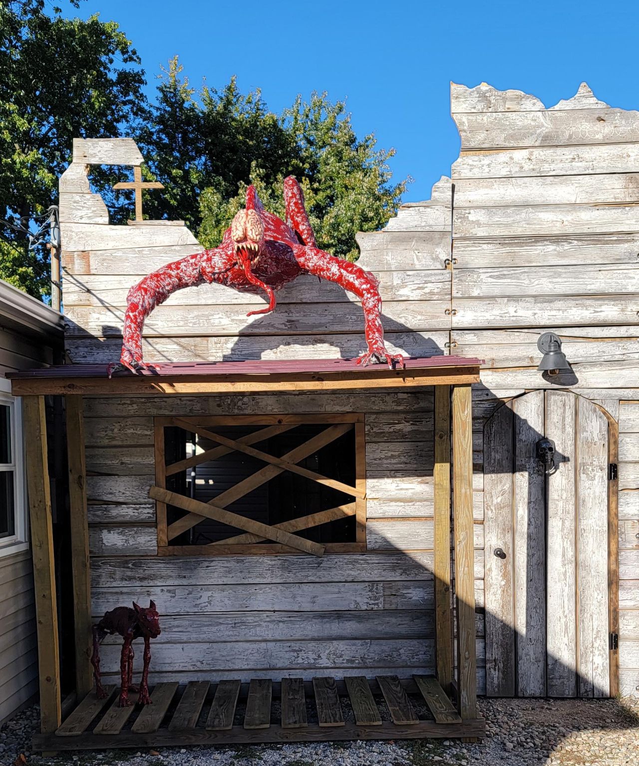 Creepy red monster Halloween display