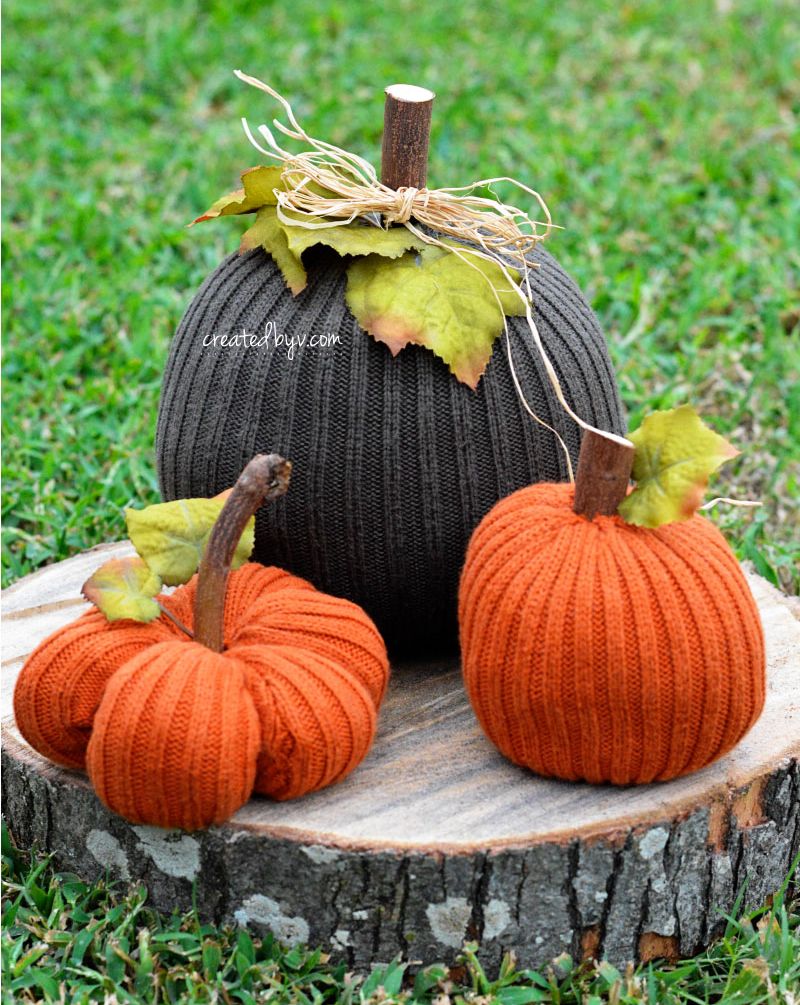 orange and black colored sweater pumpkins for Halloween 