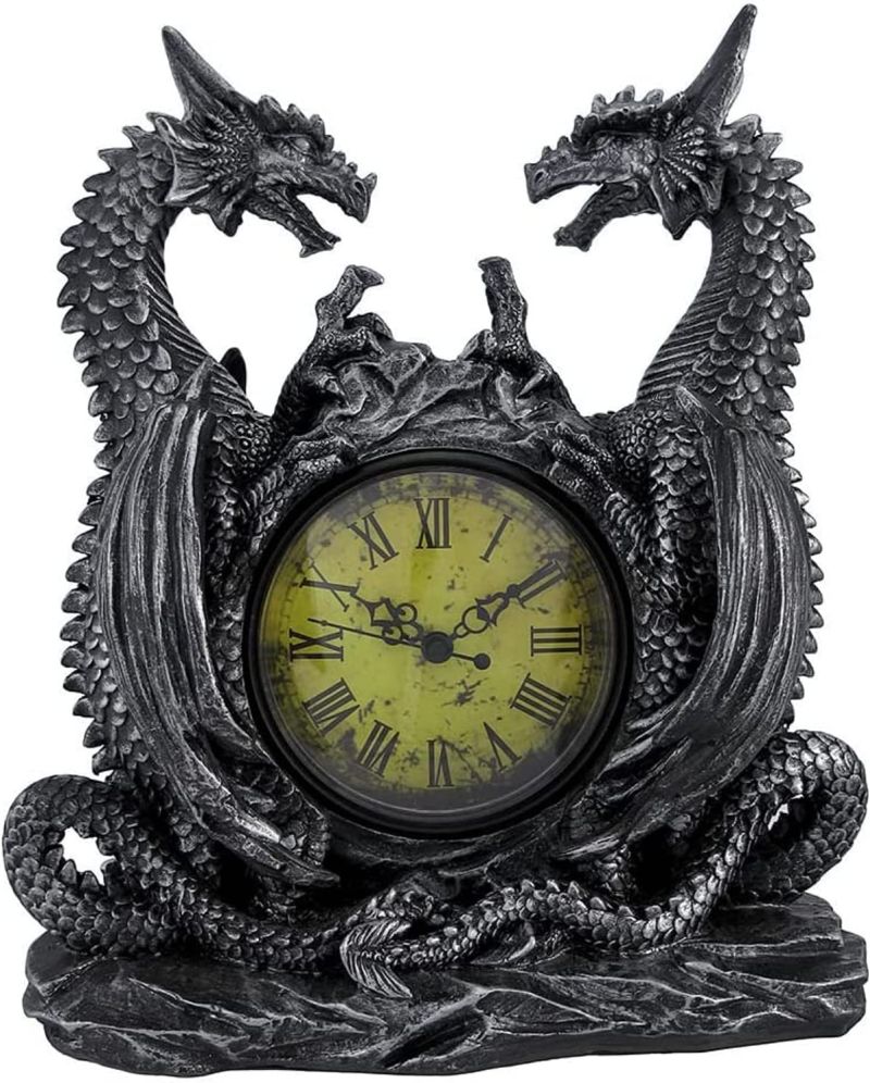 DWK Twin Dragon Gothic Bookshelf Clock