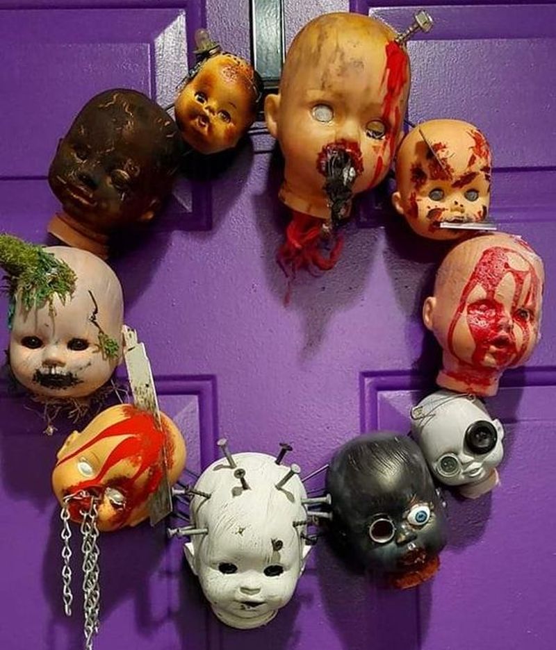 Creepy Doll head Halloween Wreath