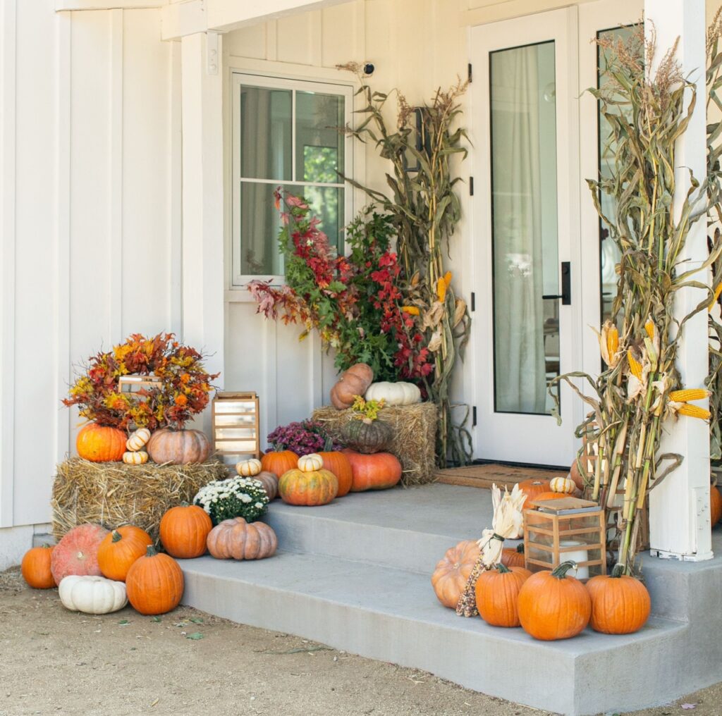 Full-on Fall Foliage and pumpkins for Fall Porch Decor