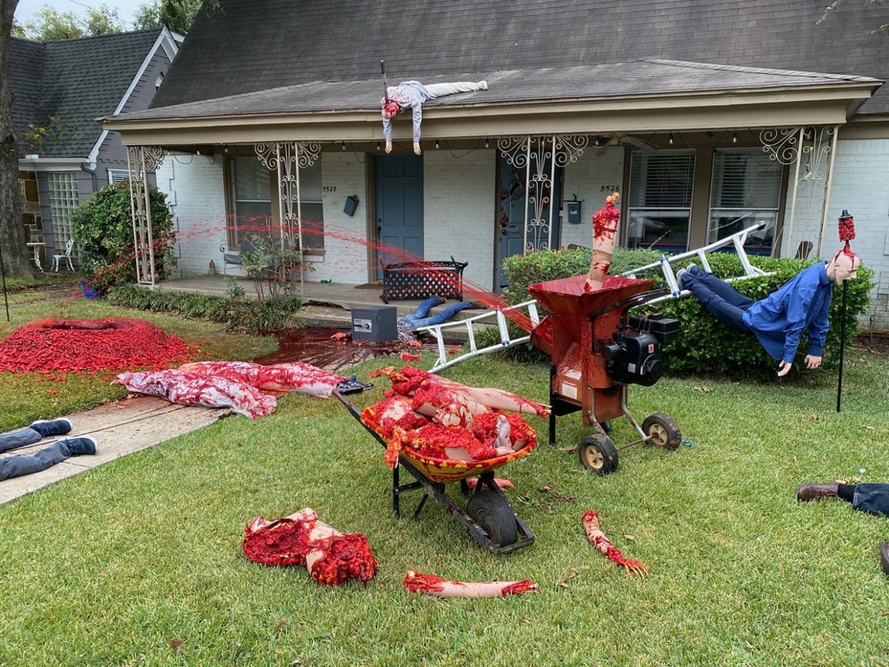 Gruesomely murdered mannequins Halloween decor