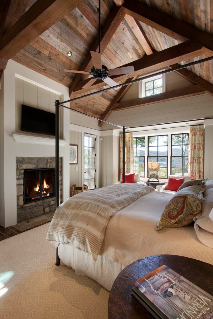 Reclaimed wood brings a green touch to this spacious bedroom