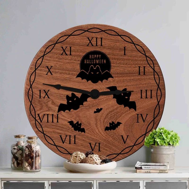 Rustic Halloween Wooden Wall Clock