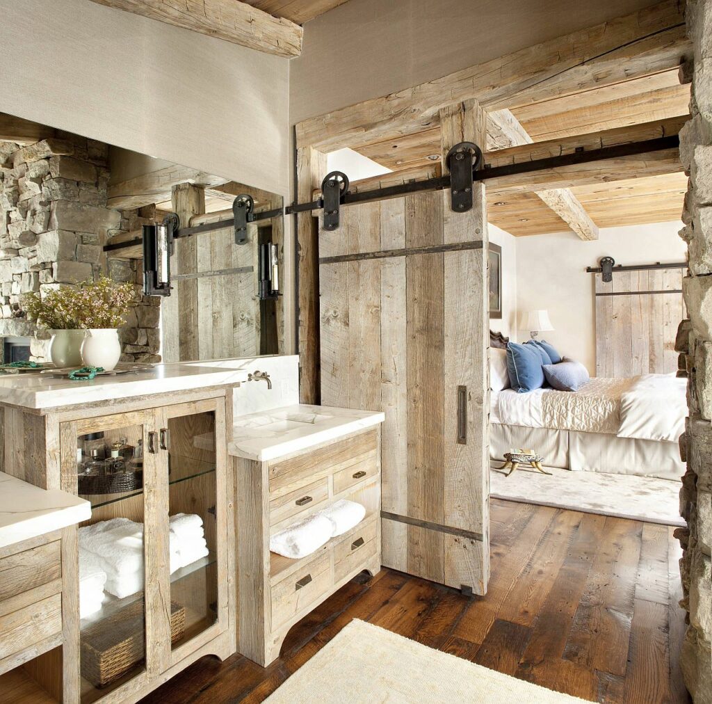 Sliding barn-styled door for the modern rustic bathroom