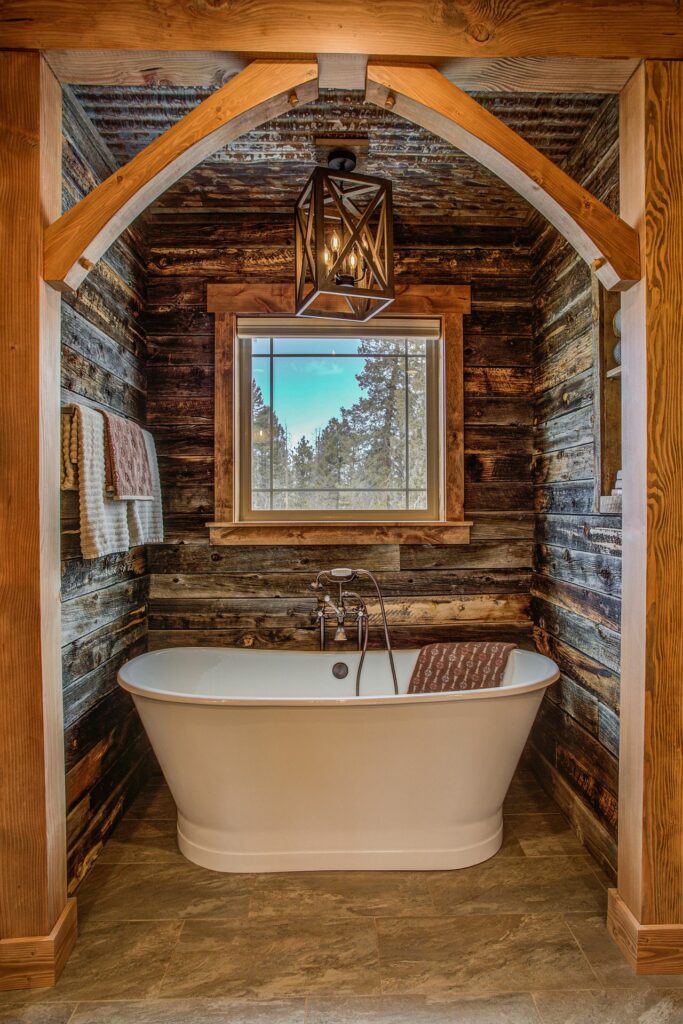 Small modern rustic bathroom with natural light