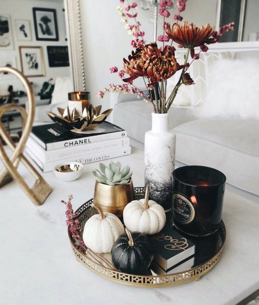 coffee table decor ideas for halloween with pumpkins