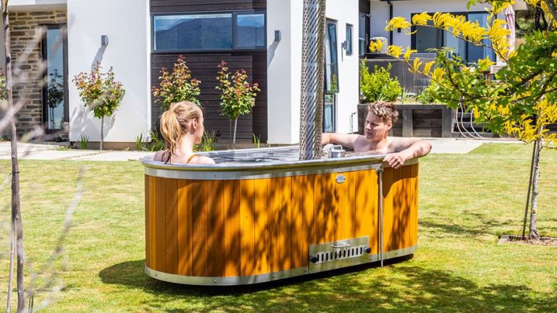 soaking hot tub with wood stove