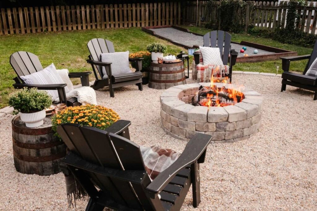 Chrysanthemums and Firepit for fall decor