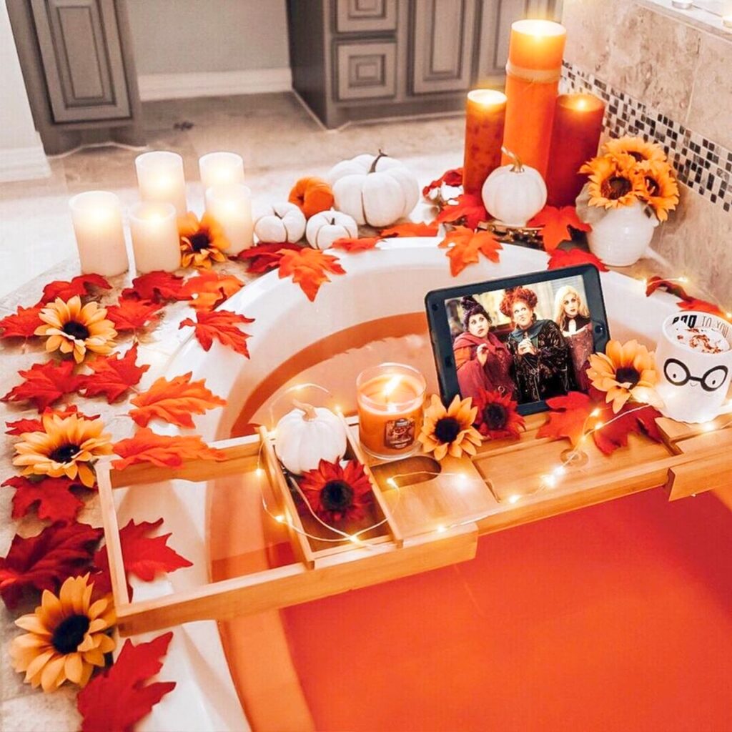 Candles and Flowers on bathtub 