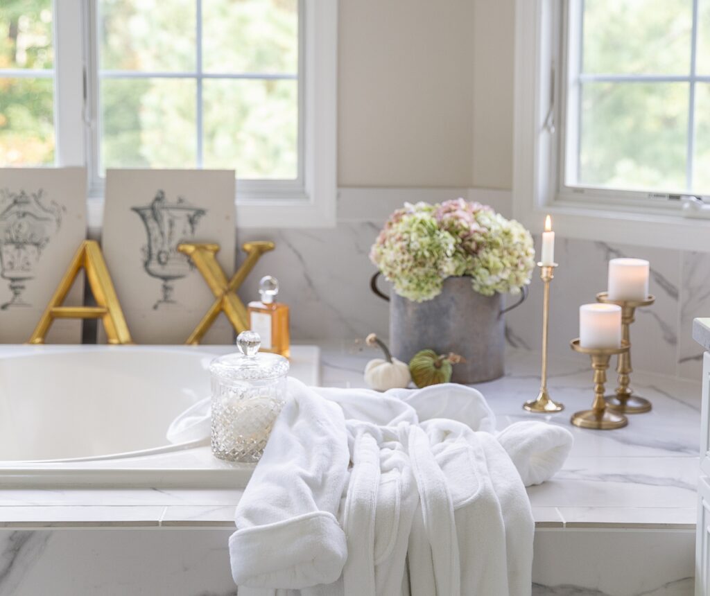 Flowers and Candles in bathroom 