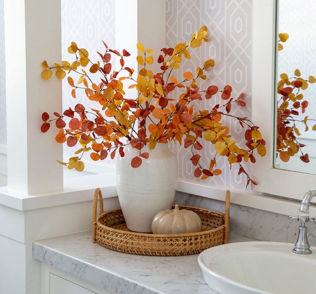 Seasonal Foliage and Gourds for modern Bathroom fall Decor 