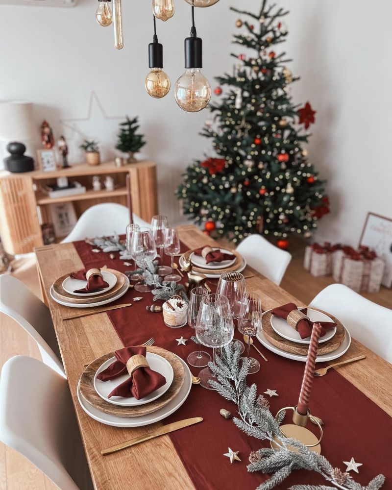 brown themed Christmas table setting 