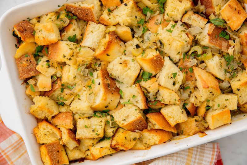 Classic Stuffing with freshly dried bread for Thanksgiving