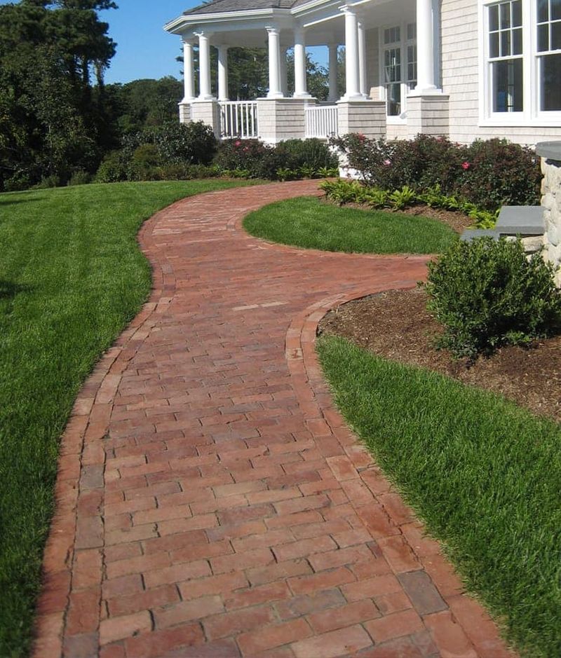 Colonial style clay brick garden walkway by Stonewood Products