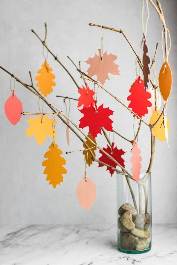 nicely decorated tree with maple leaves 