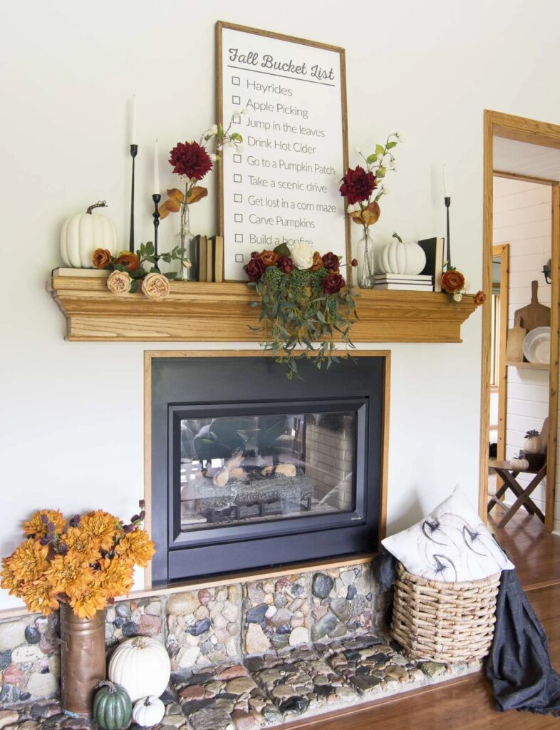 Living Room Fireplace Mantel Fall Decoration 