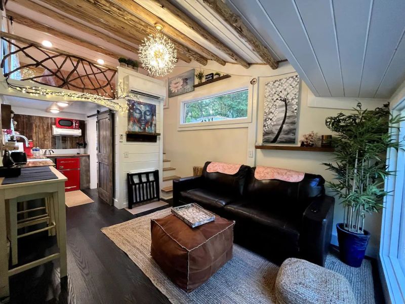 Serenity Hobbit inspired tiny house at Mountain Shire near Smoky Mountains_living room