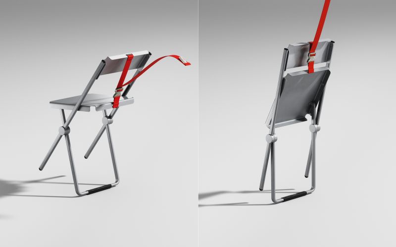 Use strap to fold or unfold the chair 