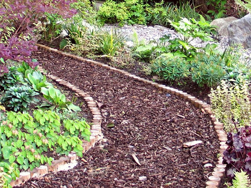 wood chips garden pathway 