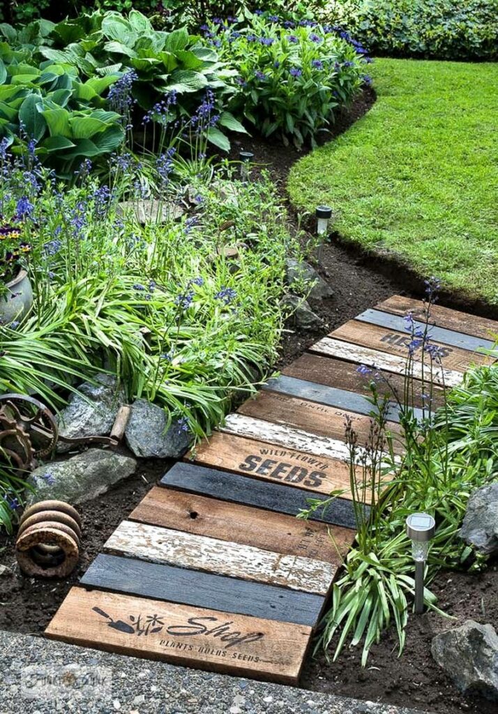 reclaimed wooden garden pathway by Funky Junk Interiors