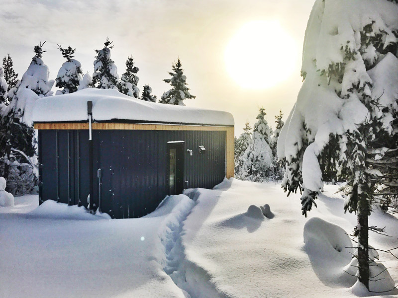 shipping container cabin snow