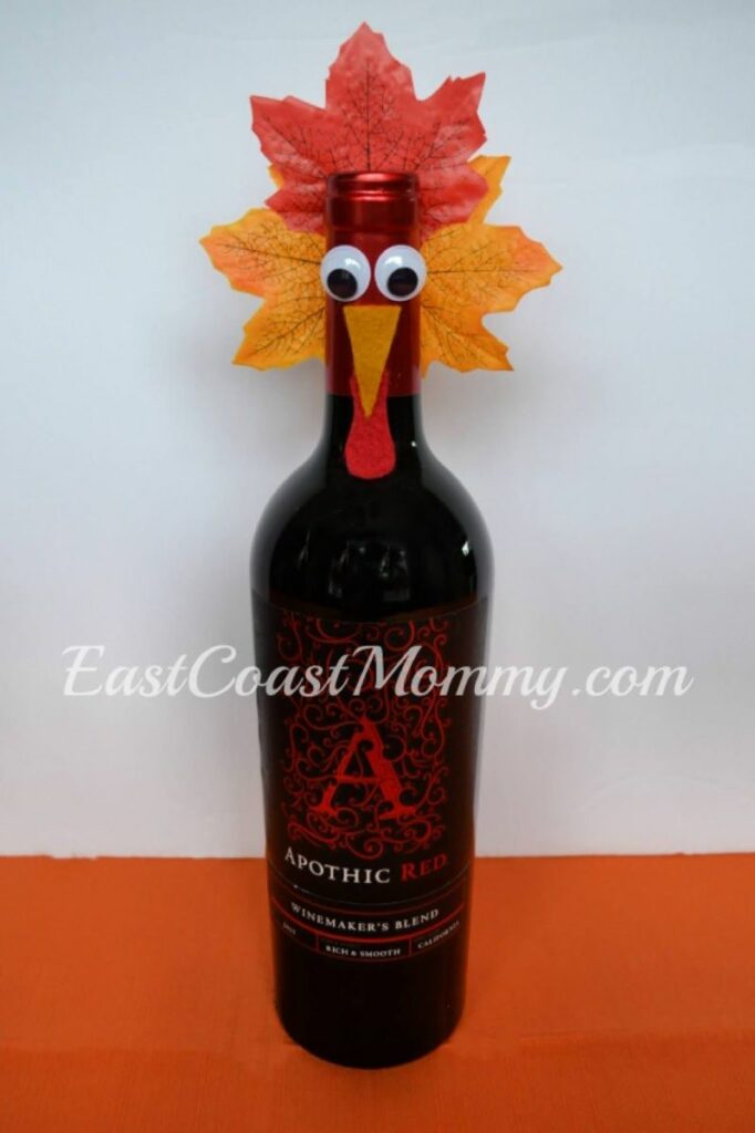 Wine Bottle turkey thanksgiving DIY decor  