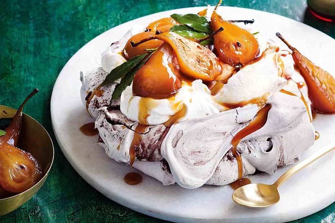 Chocolate Pavlova With Spiced Pears