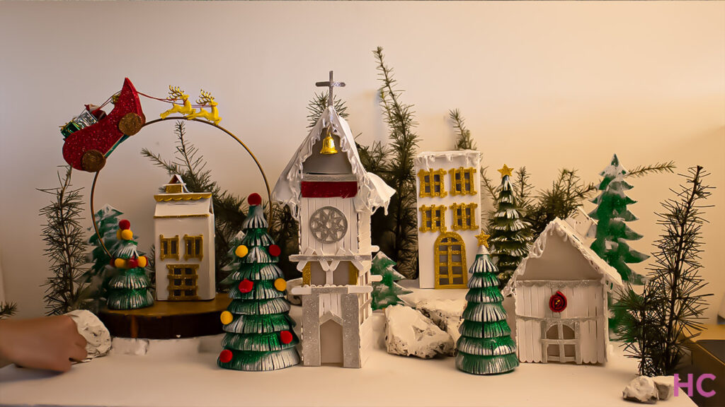 DIY Snowy Christmas Village on Budget