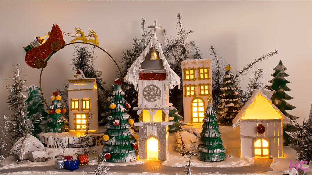 DIY Snowy Christmas Village on Budget