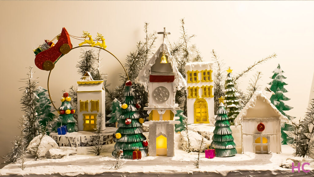 DIY Snowy Christmas Village on Budget