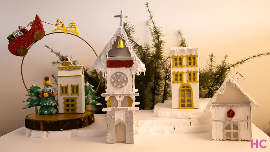 DIY Snowy Christmas Village on Budget